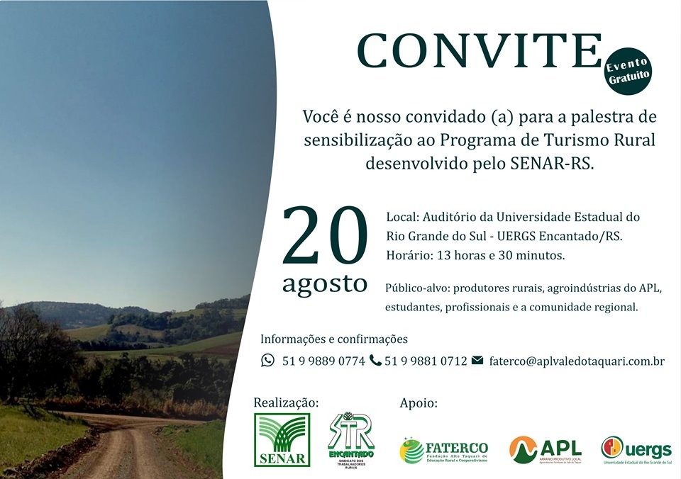 Palestra de Sensibilização sobre Turismo Rural será dia 20 de agosto